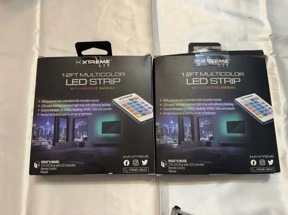 Lot of 2 Xtreme Lit 12FT Multicolor LED Strip with Adhesive Backing and Remote